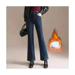 얍스토어 여성 하이웨스트 슬림핏 9부바지 캐주얼 기모 실크 면바지 도톰청바지 겨울 SOH4