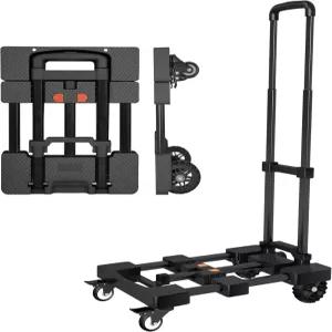 원터치 접이식 손잡이와 확장 가능한 플레이트가 있는 대형 500LB 용량의 핸드 트럭 4륜이 장착된 휴대용