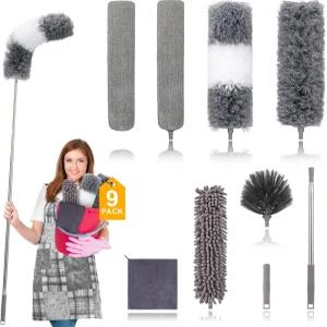 선풍기 청소용 DEEHYO 극세사 먼지떨이 높은 천장 블라인드 가구 자동차 9PCS 확장형 깃털