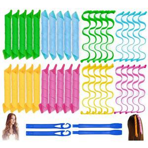 40PCS 헤어 컬링기 무열 매직 롤러 웨이브 및 나선형 두 가지 스타일 포머(12인치)와 4PCS 스타일링 후크 키트 DIY 대부분의 짧고 중간 스타일에 열 손상이 없습니다