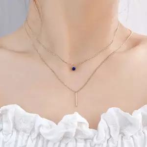 위드 칵테일 큐빅 레이어드 목걸이 두줄 탄생석 큐빅 초커 쵸커 바