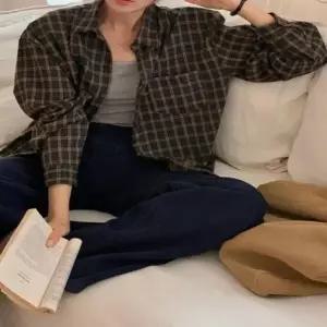 여성 체크 패턴 포켓 박스핏 면혼합 셔츠