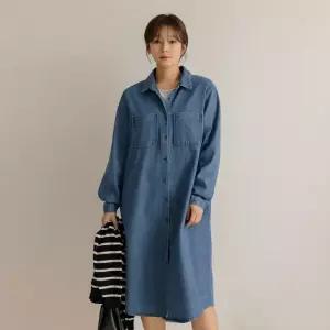 [66-110] 니처 데님 포켓 롱 셔츠 원피스