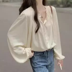여성 셔링 넥 블라우스 볼륨 벌룬 소매