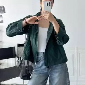 딥그린 블루종바람막이 롤업 후드집업 여성점퍼