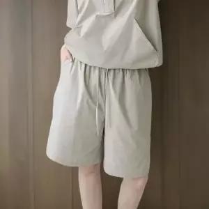 여성 블록코어 스타일 여름 와이드 반바지 5부 스포츠 밴딩