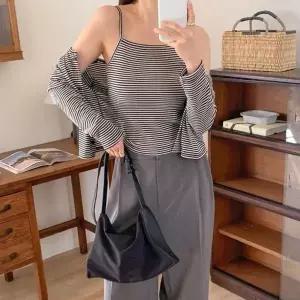 스트라이프가디건 단가라 크롭 투피스 끈나시