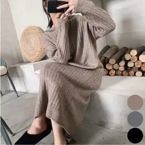 여자 데일리 롱 후드 달린 원피스 골지니트 겨울