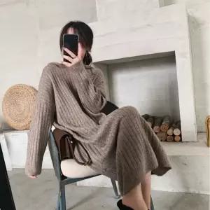 여자 데일리 겨울 달린 골지니트 후드 원피스 롱