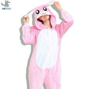 HKSNG-동물 성인 3D KIGURUMI 토끼 ONESIES 플란넬 가족 파티 만화 핑크 블루 버니 잠옷, 코스프레 의상 잠옷