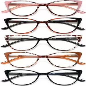 여성용 우를 위한 5팩 독서 안경 - 블루라이트 차단 독자 패션 컴퓨터 스프링 힌지 안티 글레어 리더 1.5