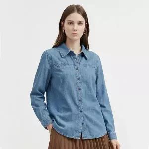 [NS홈쇼핑][샵앤] 여성 카라넥 페미닌 A라인 소프트 언발 데님 셔츠 NARU-WBL-21048..