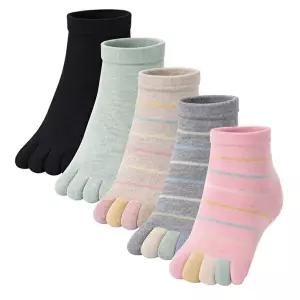 [유니미스]5켤레 유니미스 국산 여자 배색 링글 순면 발가락양말 단목