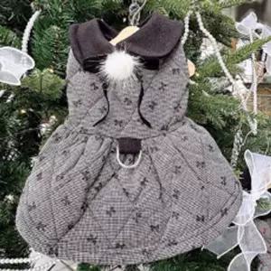 강아지 리본 카라 원피스 하네스 블랙 1P 겨울 산책 반려견옷리드줄