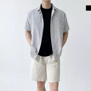 블레오 남자 여름 체크 시어서커 반팔 남방 셔츠 DM2601081865