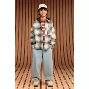 국내배송 ZARA 자라 주니어 키즈 탈부착 플러시 후드 체크 오버셔츠 크림 3183613712 1714802