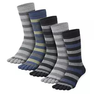 [유니미스]5켤레 유니미스 국산 남성 굵은 스트라이프 순면 발가락양말 장목