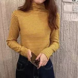 목폴라티 봄 인기 여성 가을 신축성 감성 슬림 목폴라티 줄무늬