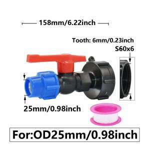 IBC 탱크 어댑터 S60 x 25mm PE 튜브 커넥터 워터 탭 피팅 DN20 농장  용 플라스틱 파이프
