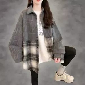 [하프클럽/셀러허브_여성트랜드패션]여성 일상 캐주얼 루즈핏 기모 체크 셔