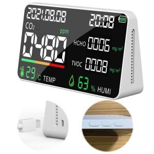 공기 질 모니터 CO2 HCHO TVOC 테스터, USB 충전식 실내 온도 습도 계량기 가스 분석기, 가정 학교 사무실