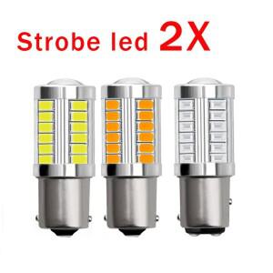 2x 스트로브 LED 전구 P21W 1156 BA15S BAY15D 방향 지시등 12V 5630-33SMD 7000K 흰색 주차 백업 브레이크