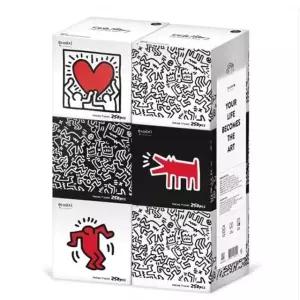 무형광 케이스 미니 미용티슈 키스헤링 250매 6개 롤화장지 3겹화장지 각티슈 냅킨 두루마리화장지