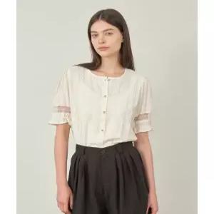 [미니멈에브리데이][미니멈 에브리데이]자수 펀칭 시스루 금장 버튼 반팔