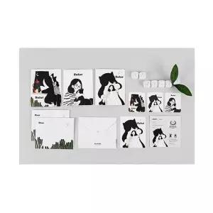 카드세트 608QMM09 거대고양이 봉지 4P 편지지 미니 카드 엽서