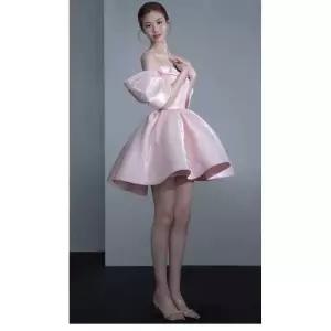 연주회 여성 파티 연말 공연 리본 미니드레스 새틴 피로연