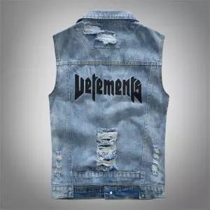 남성청자켓 캐주얼 레터링 블루 자수 데님조끼 심쿵빛