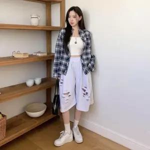 [다잇템] 여자 트랙수트 넓은 빅사이즈 면혼방 허리밴드 빈티지 반바지