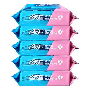 스카트 살균 소독 티슈 잘닦이는 캡형 60매x5개 유한킴벌리