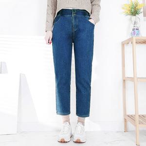 [103st] 여성 배기핏 융기모 밍크 스판 밴딩 겨울 청바지/투버튼 하이웨스트 데님팬츠 S~2XL 빅사이즈