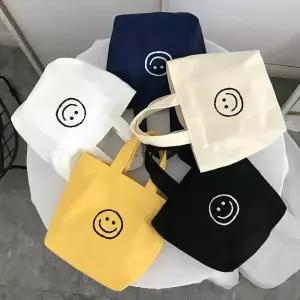 스마일 미니 에코백 캔버스백 보조가방 학원가방 토트백