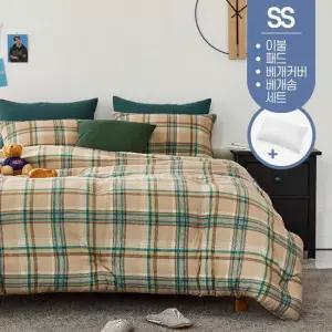먼지없는 체크 사계절 간절기 봄 가을 겨울 차렵 이불 기숙사 침구 슈퍼싱글 SS 침대 패드 세트 + 베개솜