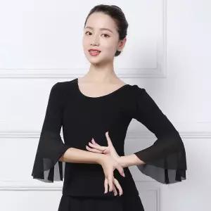 여성 프릴 댄스복 상의 라틴 밸리 라인 스포츠 무용