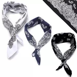 (3장세트)국산 Good 페이즐리 사각 쁘띠스카프 두건 반다나 연예인스카프 블랙 네이비 화이트