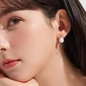 [도로시] 18k 베젤 담수진주 귀걸이(랩 다이아몬드)