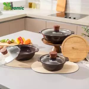 에코라믹 IH뚝배기 4종 세트( 16cm전골냄비, 24cm 전골냄비, 20cm전골냄비+에코라믹 원목 나무 받침)