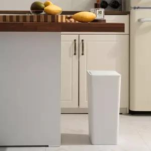 쿠스캣 사각 무지 슬림 원터치 쓰레기통 20리터 화이트 심플 원톤 