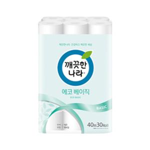 깨끗한나라 2겹 에코 베이직, 40m, 30롤, 1개
