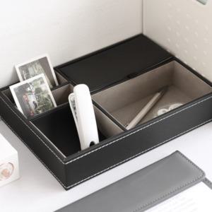 고급 가죽 스티치 데스크 정리 트레이 수납함 3컬러 테리어