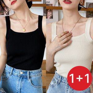 원뿔원 스타일아유 스퀘어넥 여성용 슬림핏 골지 이너 니트 나시티 민소매 탑 TO0185