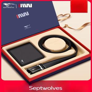Septwolves 지갑 벨트 선물 세트 남성용 정품 가죽 지갑 생일 선물