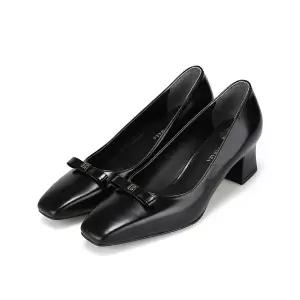 [BABARA][본사운영] 바바라 소가죽 B골드 리본 장식 여성펌프스 5cm_BBI208