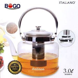 (생활가전) 보고나라 이탈리아노 직화용 3L 스텐망 내열 유리 주전자 SK3000