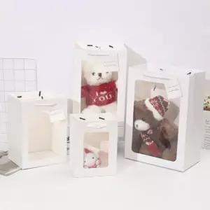 투명창 쇼핑백 답례품쇼핑백 선물용종이가방 화이트 미니화분 꽃다발 쇼핑백