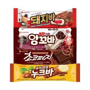 [롯데웰푸드]초코퍼지x10개+돼지바x10개+앙꼬바x10개+누크바x10개