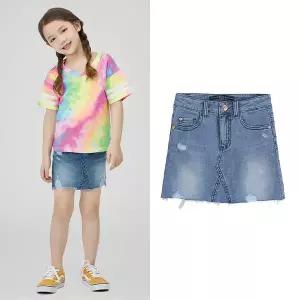 [게스키즈] 데님 구제 스커트 (G14KAS040-T)